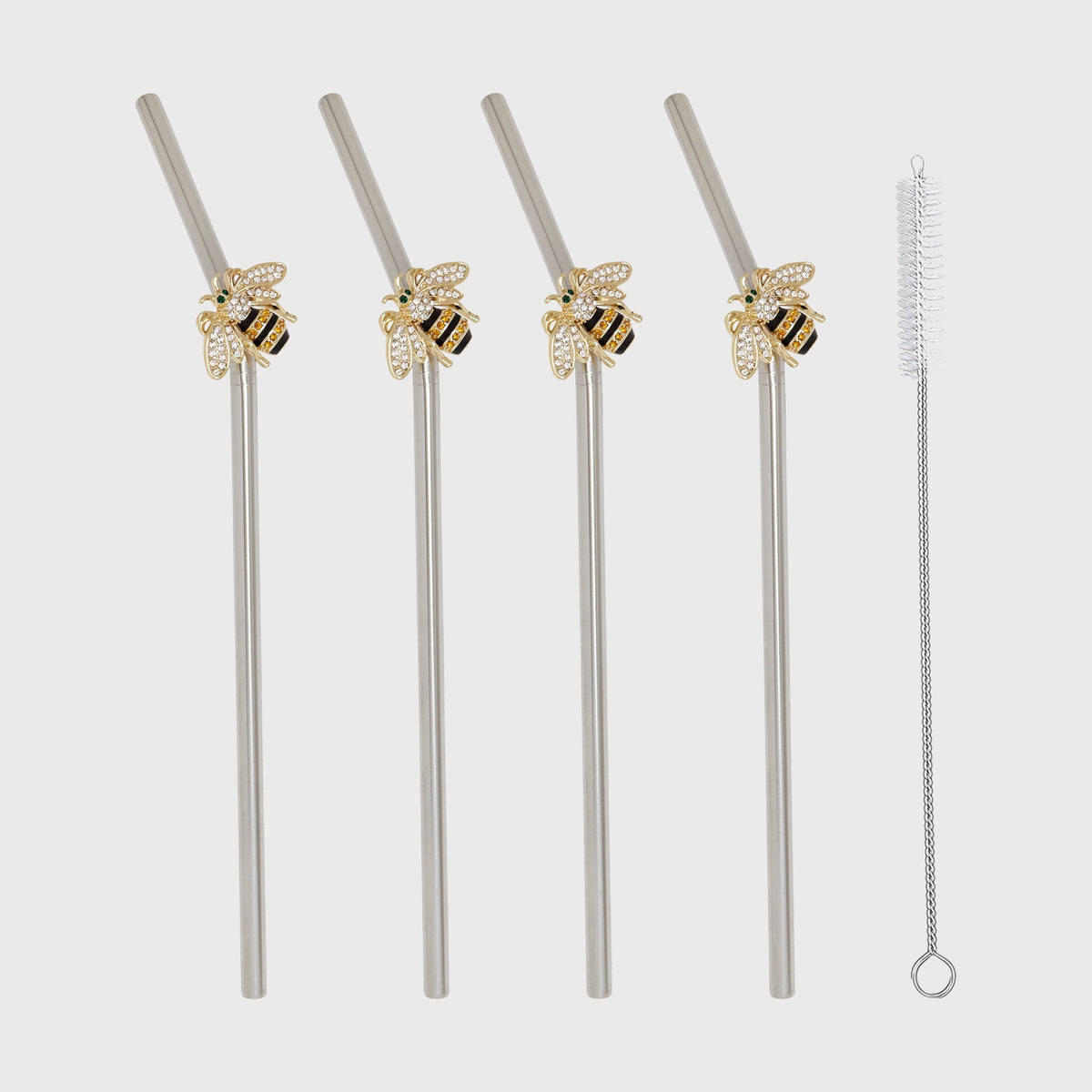 Stripey Bee Metal Straws – Set of 4