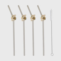 Stripey Bee Metal Straws – Set of 4