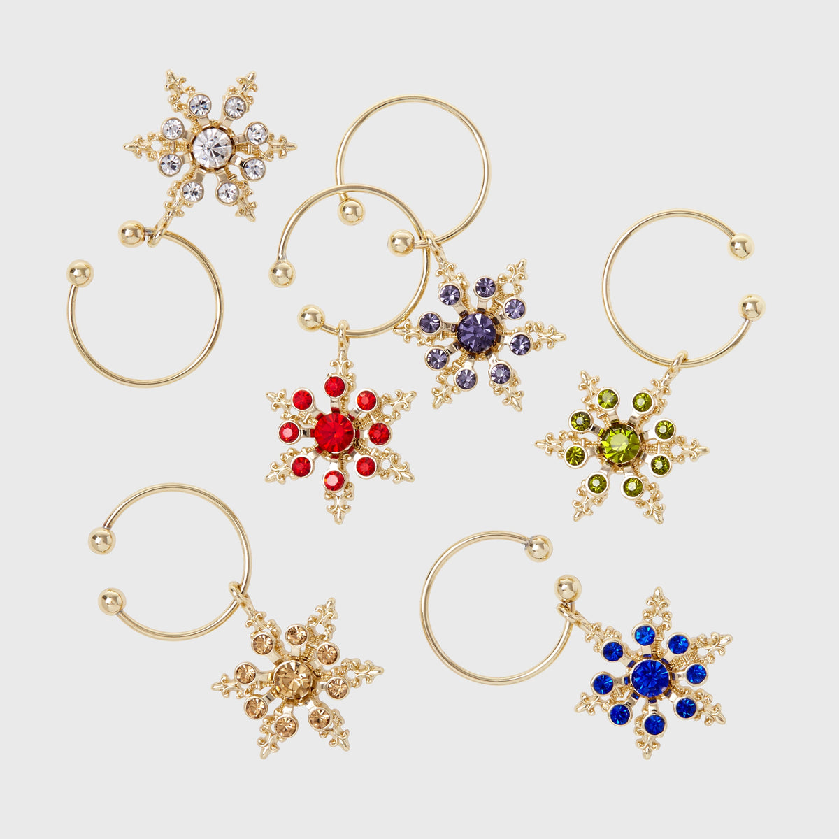 Snowflake Wine Charms – Jewel Tones (Set of 6)