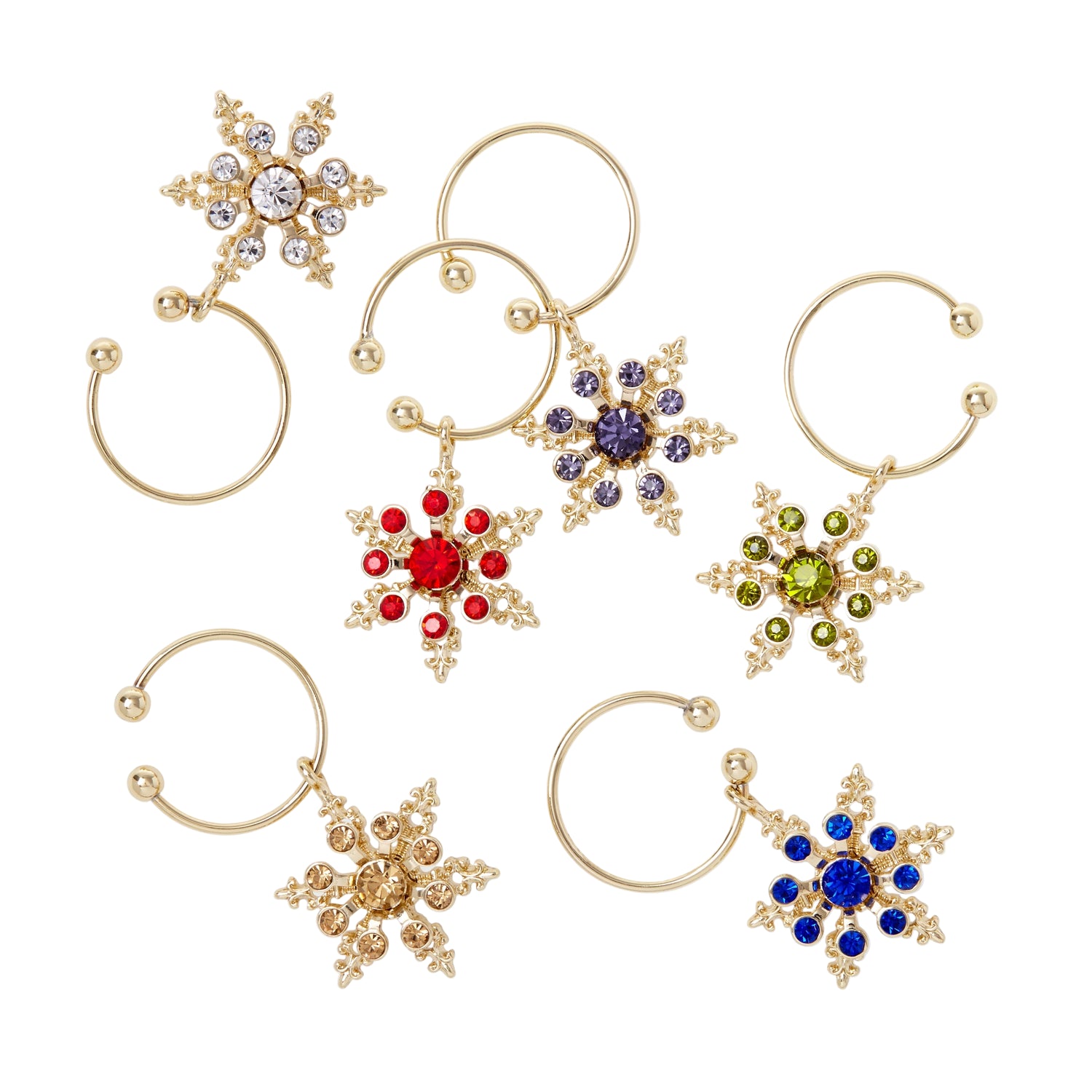 Snowflake Wine Charms – Jewel Tones (Set of 6)