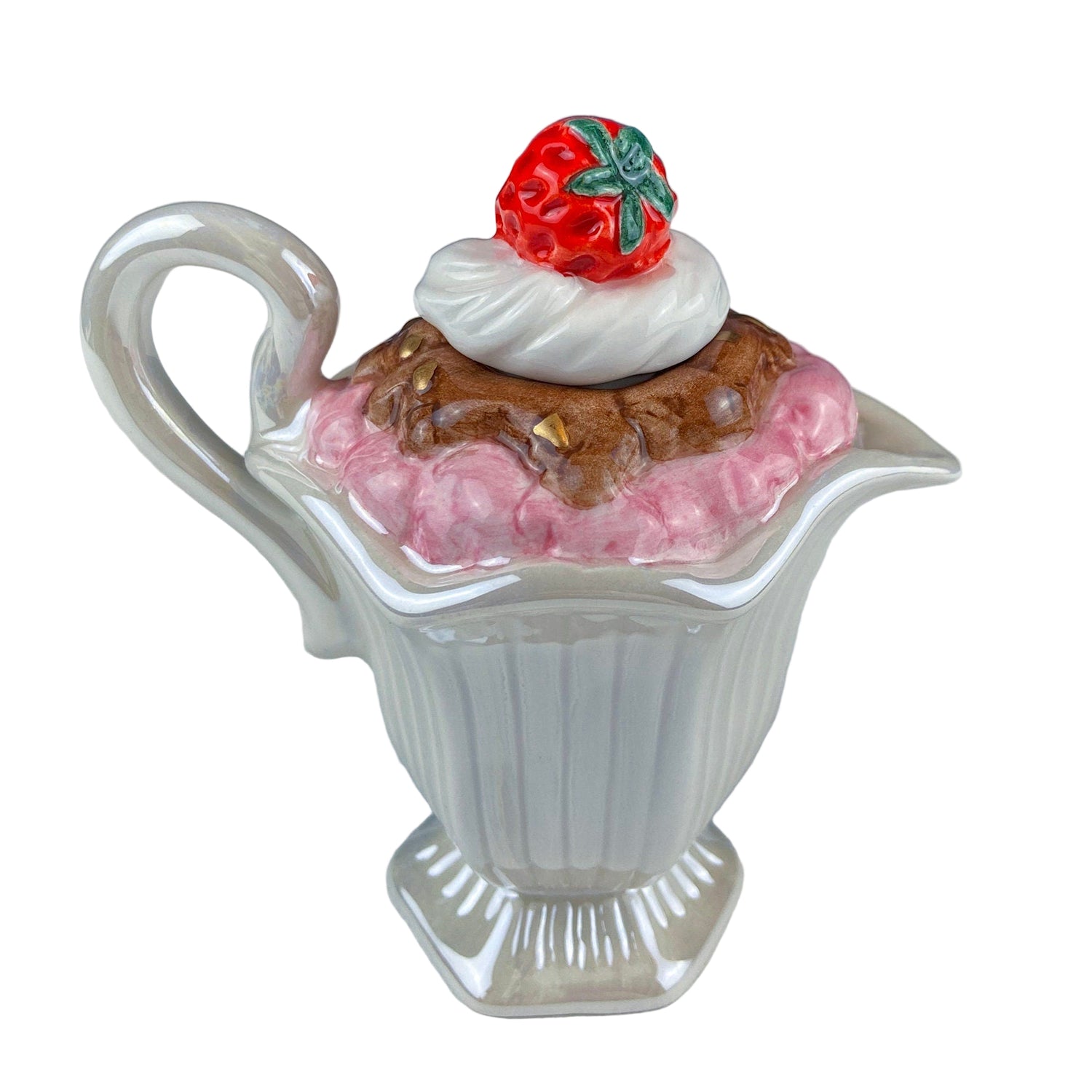 Fitz and Floyd Gift Gallery Ice Cream Shaped Creamer – Strawberry & Chocolate Design