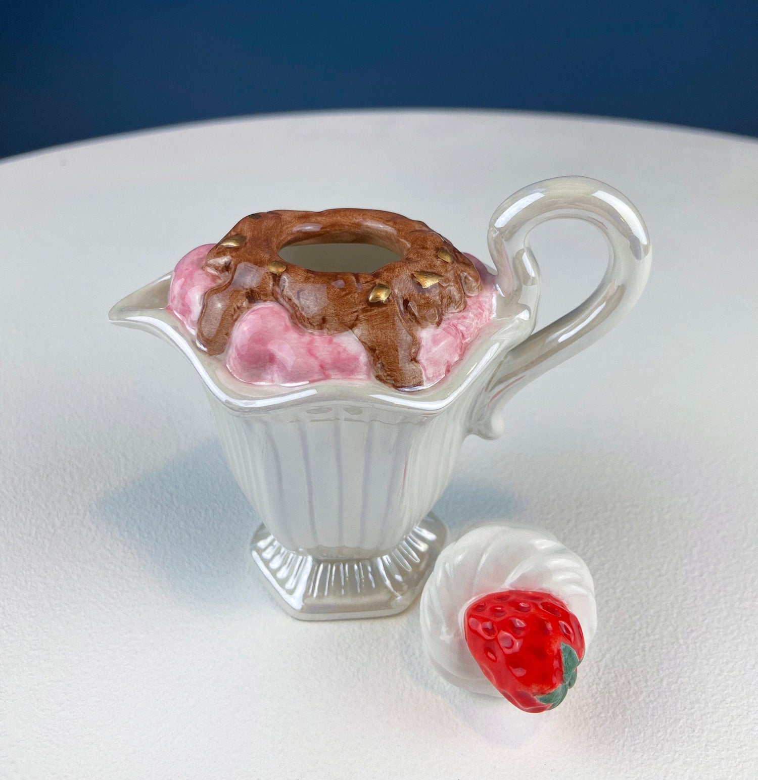 Fitz and Floyd Gift Gallery Ice Cream Shaped Creamer – Strawberry & Chocolate Design