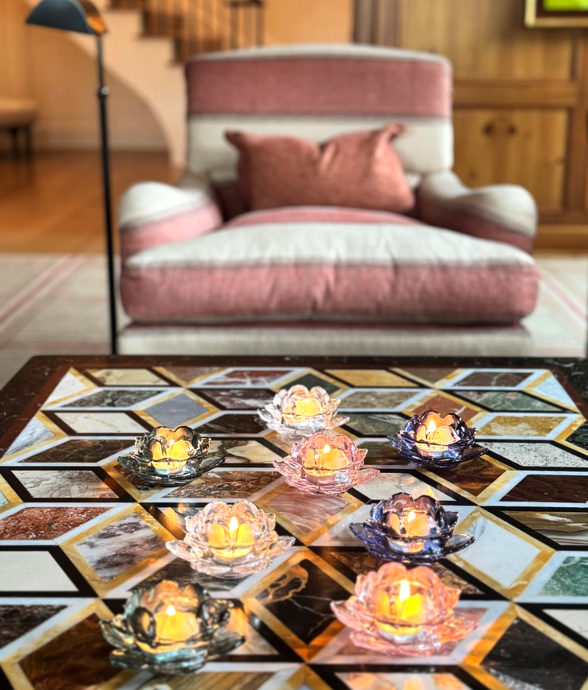 Floral Glass Candle Holder, Blue