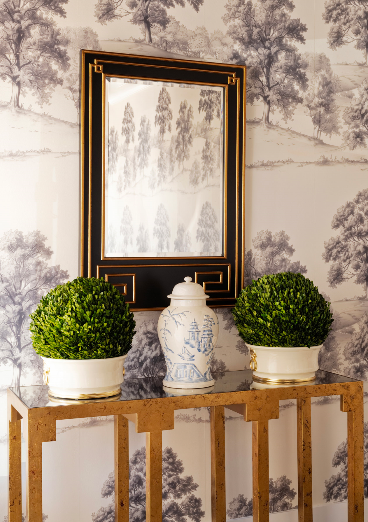 Gold Leaf Console Table with Antiqued Mirror Top