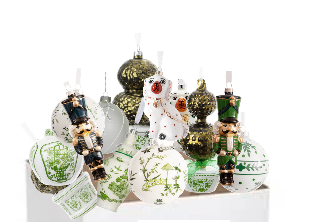 Grab bag of 20 ornaments (green and white)