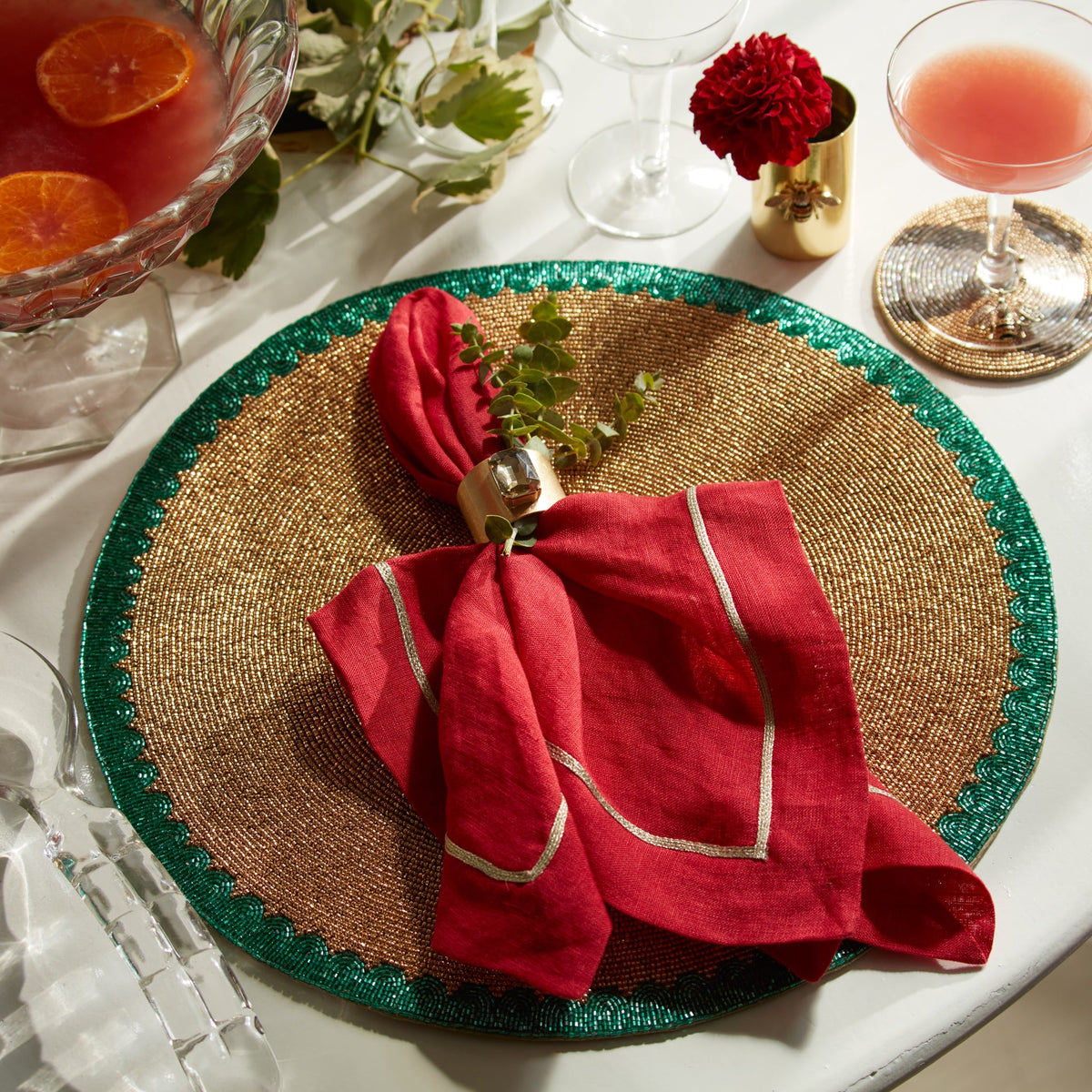 Gold Trim Dinner Napkins – Berry (Set of 2)