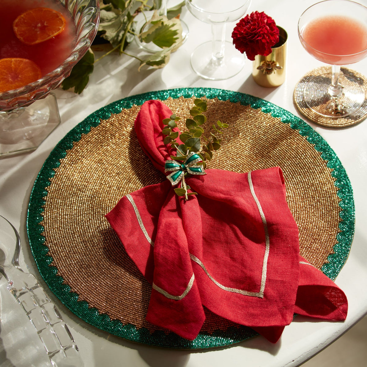 Enamel Bow Skinny Napkin Rings – Green (Set of 4)