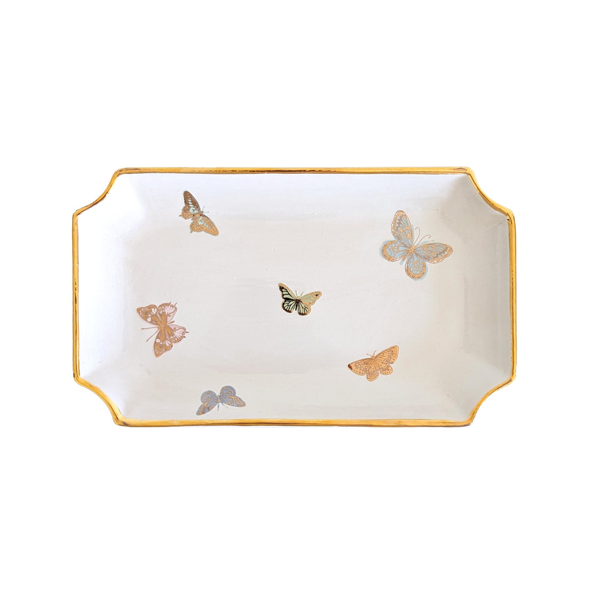 Gilded Butterflies Trays with 22K Gold Accent (Various Sizes)