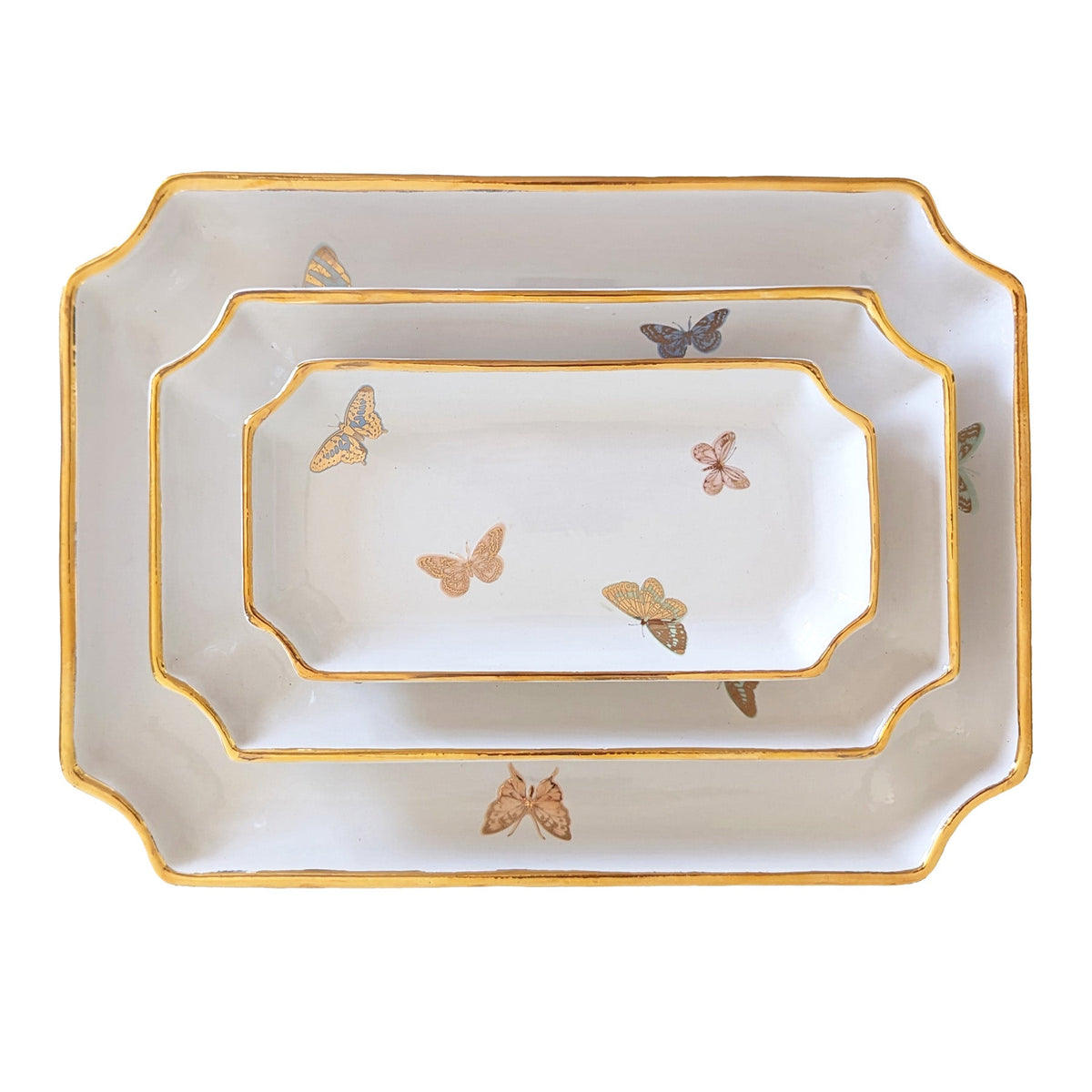 Gilded Butterflies Trays with 22K Gold Accent (Various Sizes)