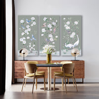 Bluebirds and Peonies – Green Chinoiserie Canvas Wrap (Various Sizes)