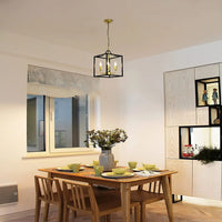 Industrial Metal Lantern Chandelier 4-Light Adjustable Rustic Gold Farmhouse Ceiling Fixture