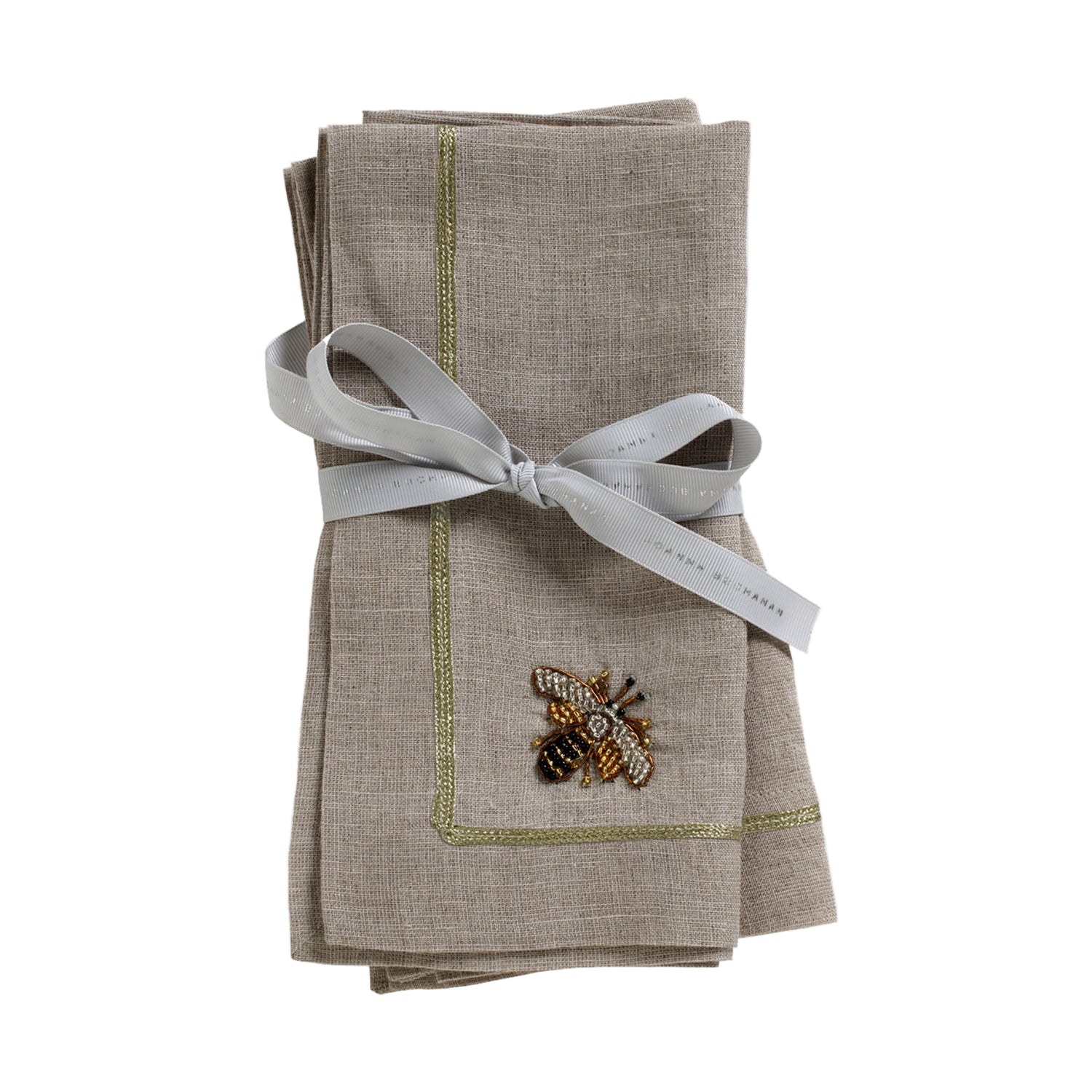 Stripey Bee Linen Dinner Napkins – Flax (Set of 2)