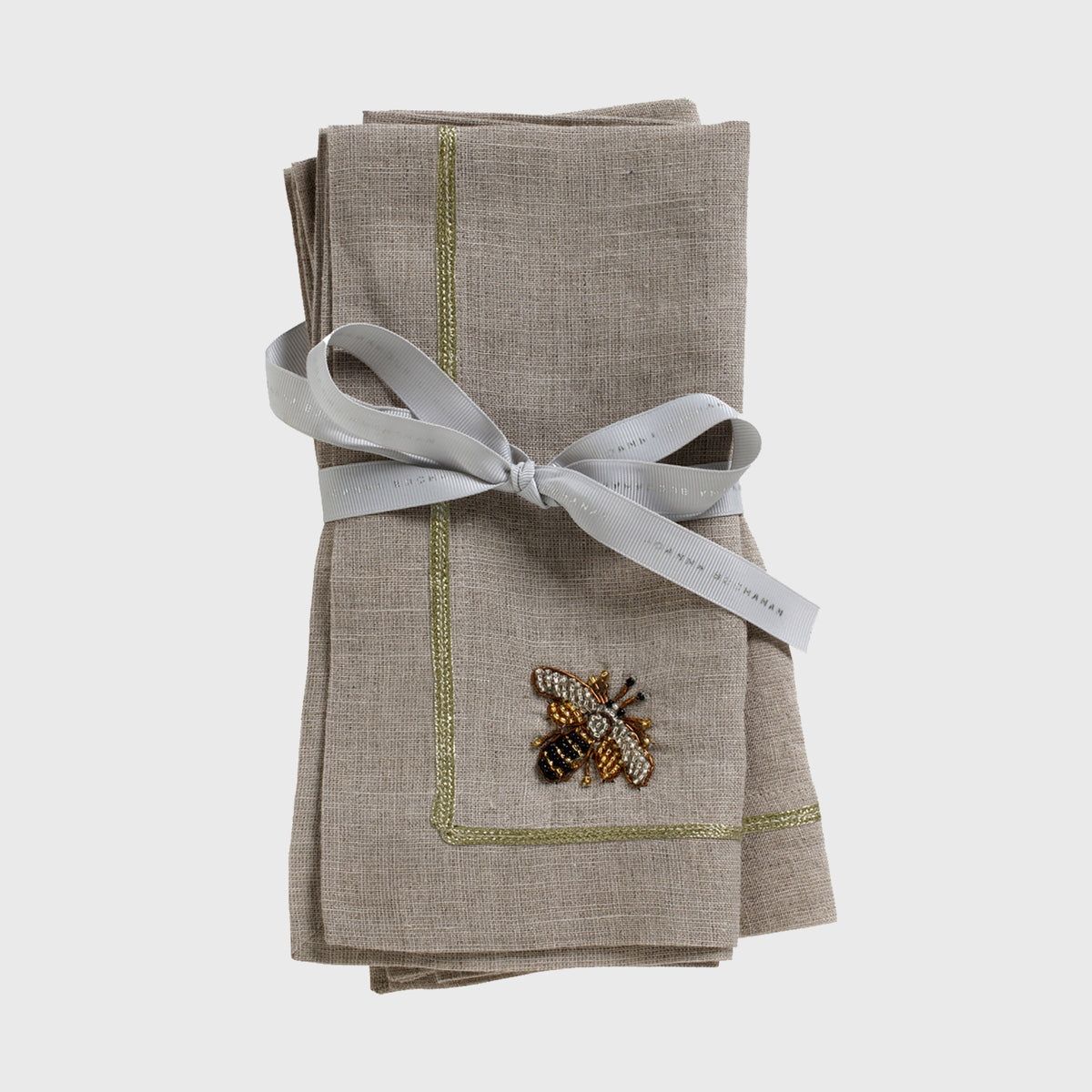 Stripey Bee Linen Dinner Napkins – Flax (Set of 2)