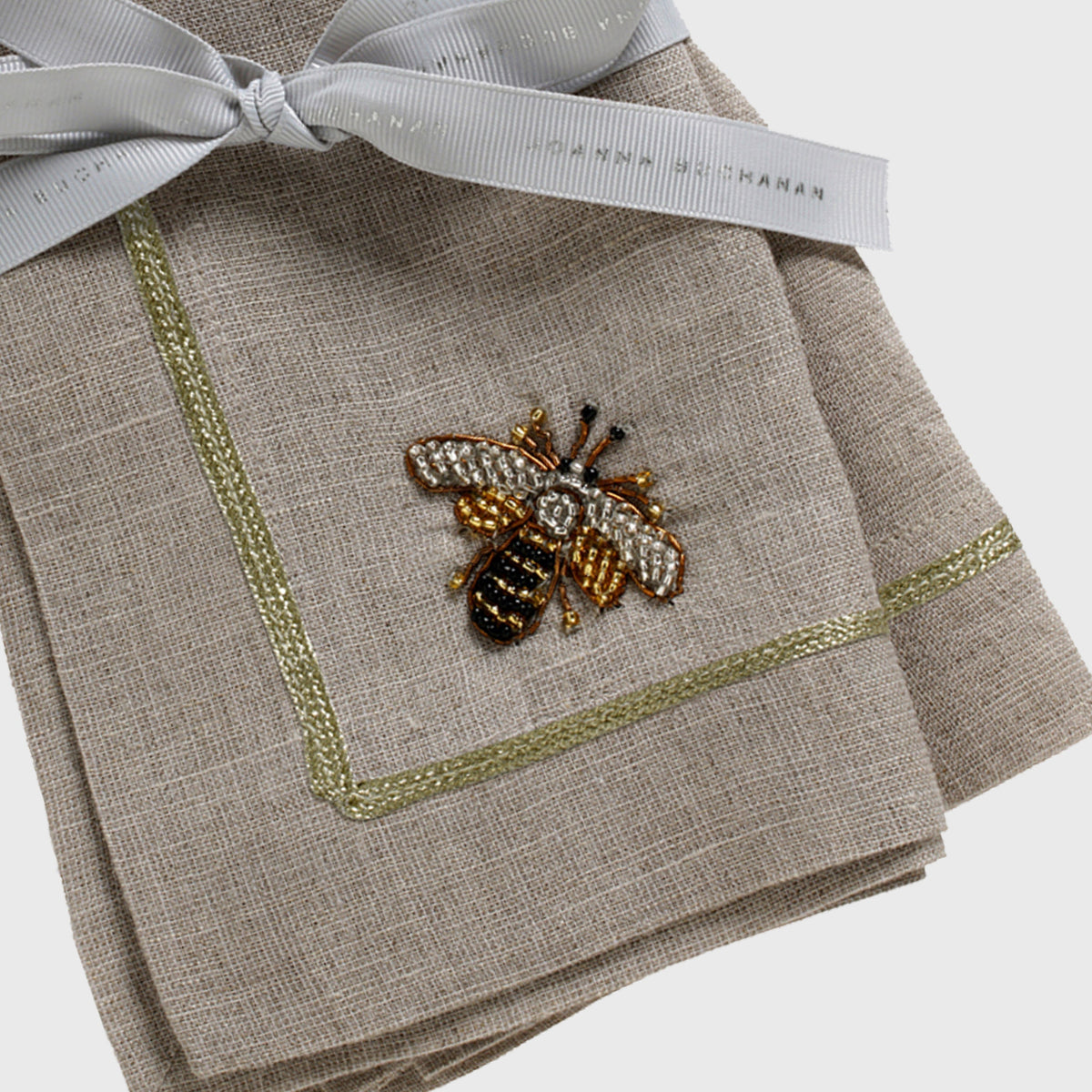 Stripey Bee Linen Dinner Napkins – Flax (Set of 2)