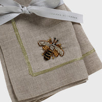 Stripey Bee Linen Dinner Napkins – Flax (Set of 2)
