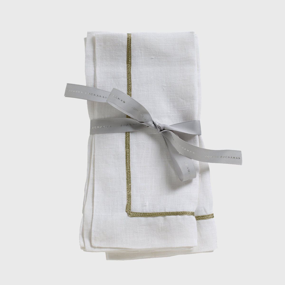 Gold Trim Linen Dinner Napkins – White (Set of 2)