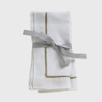 Gold Trim Linen Dinner Napkins – White (Set of 2)