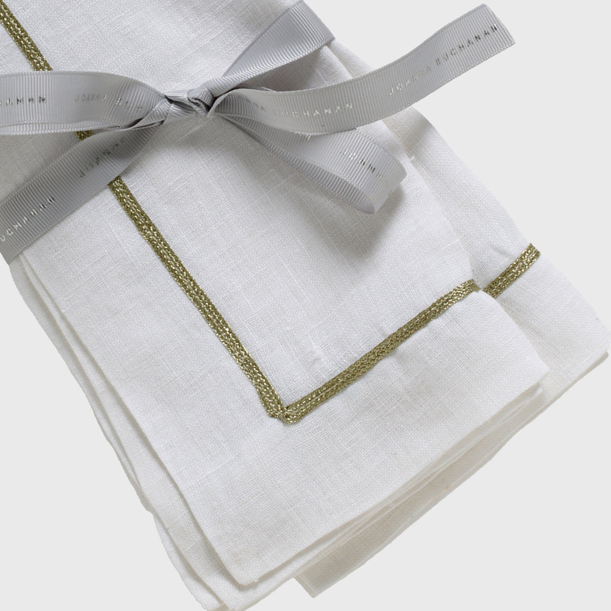 Gold Trim Linen Dinner Napkins – White (Set of 2)