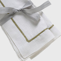 Gold Trim Linen Dinner Napkins – White (Set of 2)