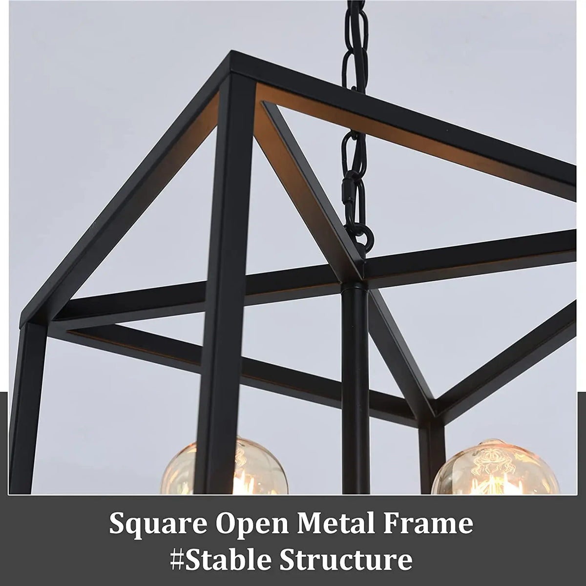 Industrial Metal Lantern Chandelier 4-Light Adjustable Rustic Gold Farmhouse Ceiling Fixture