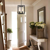 Industrial Metal Lantern Chandelier 4-Light Adjustable Rustic Gold Farmhouse Ceiling Fixture
