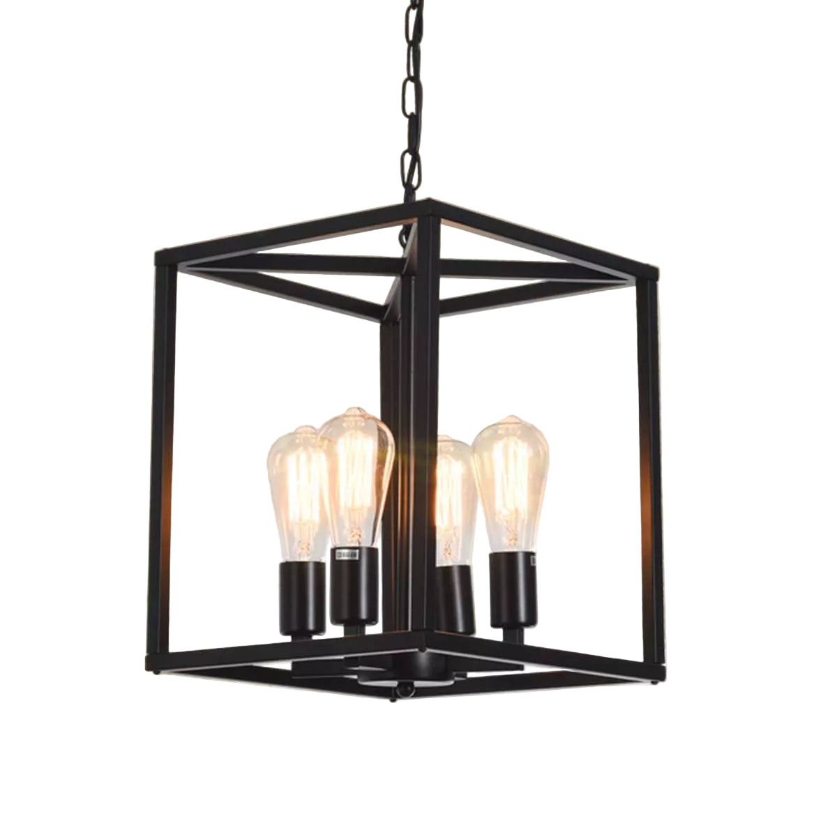 Industrial Metal Lantern Chandelier 4-Light Adjustable Rustic Gold Farmhouse Ceiling Fixture