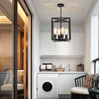 Industrial Metal Lantern Chandelier 4-Light Adjustable Rustic Gold Farmhouse Ceiling Fixture