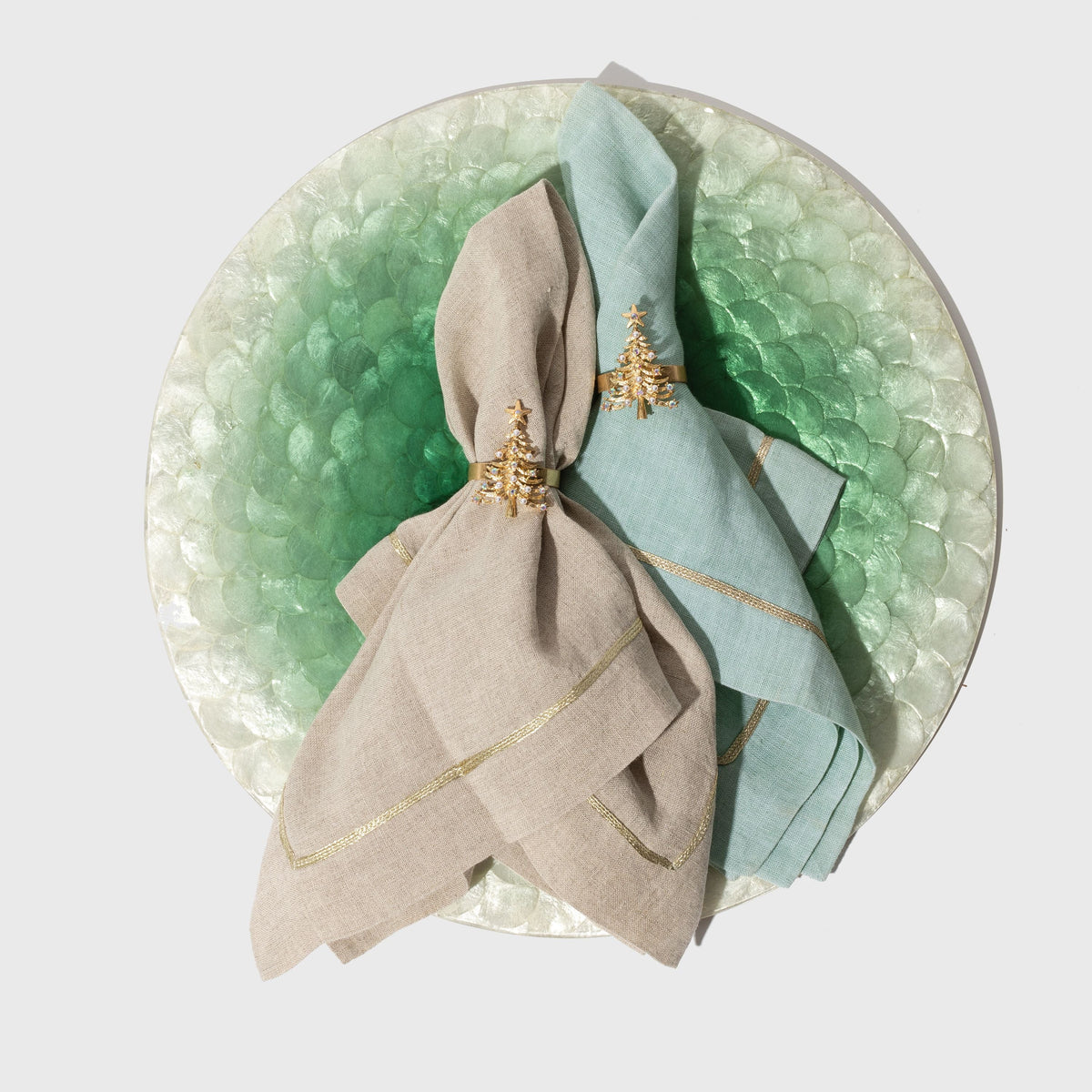 Gold Trim Dinner Napkins – Seafoam (Set of 2)