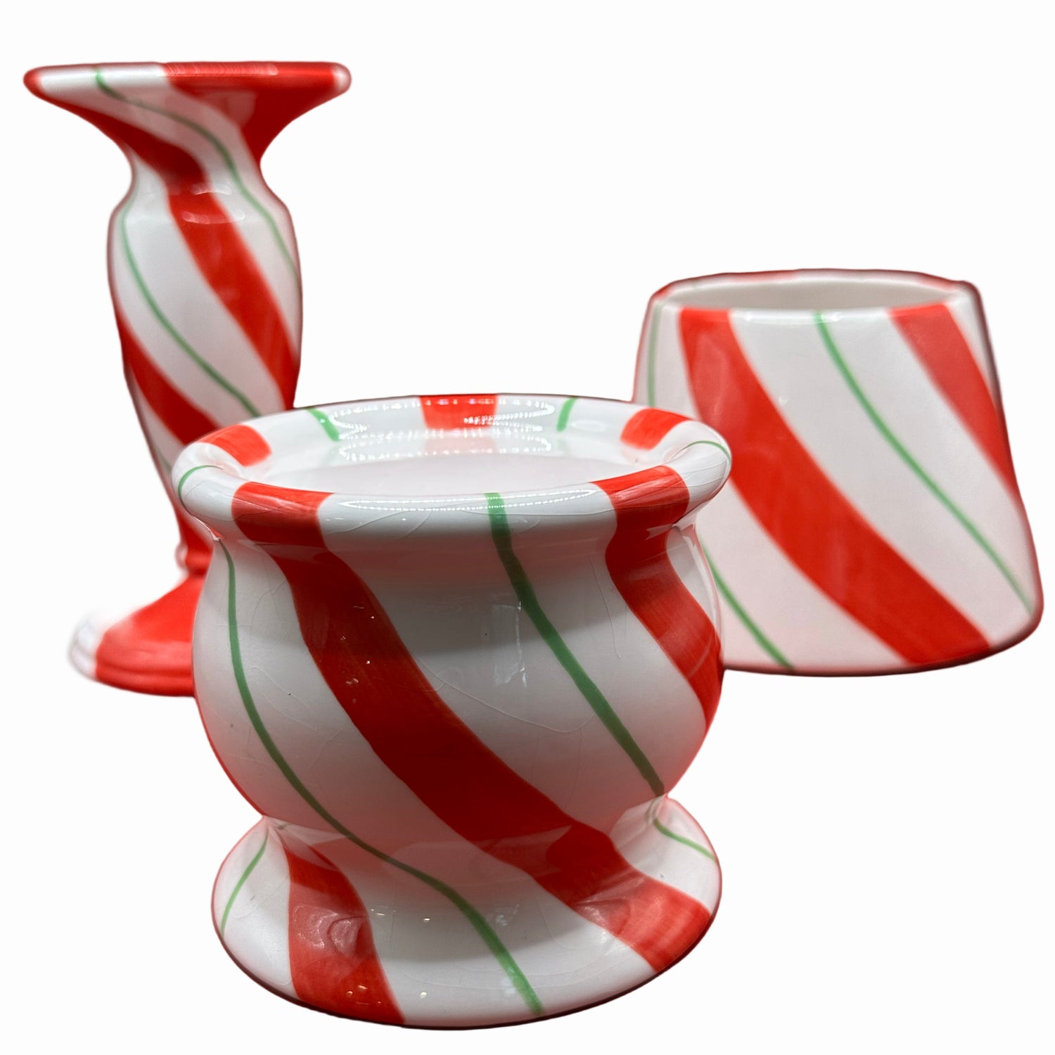 Peppermint Swirl Christmas Candle Holder – 3 Piece Set