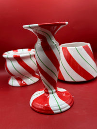 Peppermint Swirl Christmas Candle Holder – 3 Piece Set