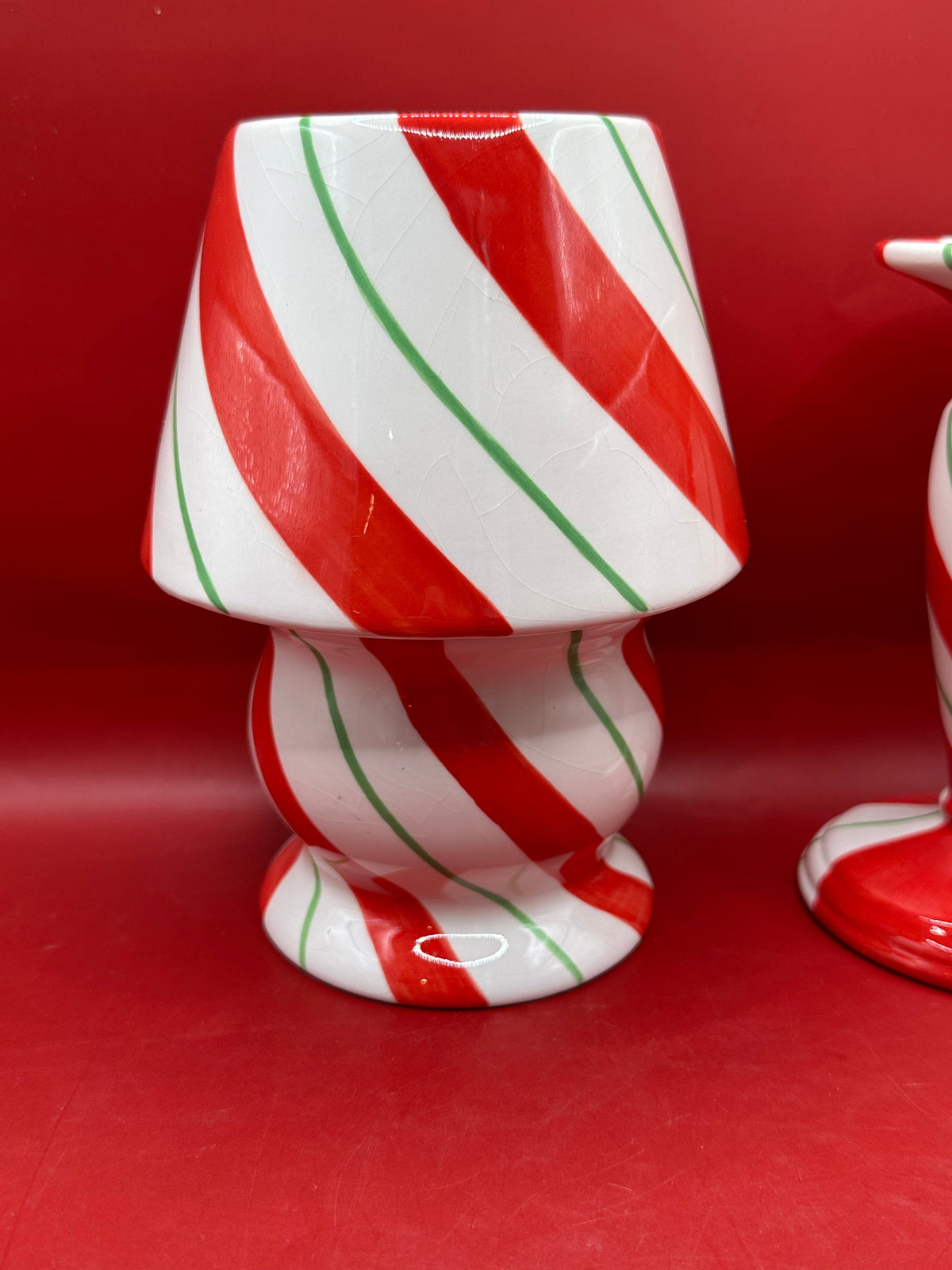 Peppermint Swirl Christmas Candle Holder – 3 Piece Set