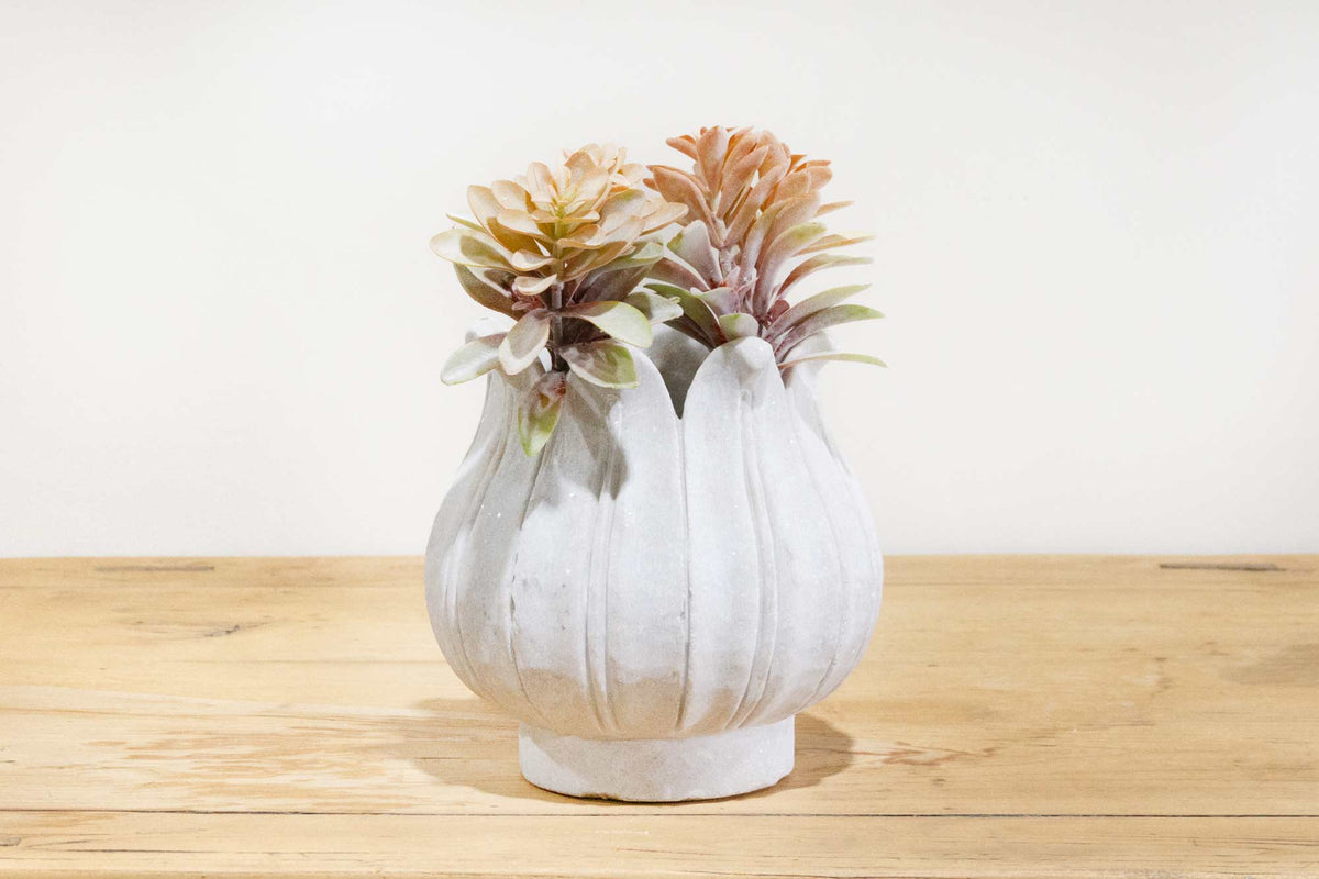 Carved White Marble Lotus Vase-Agra