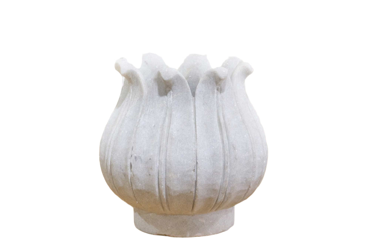 Carved White Marble Lotus Vase-Agra