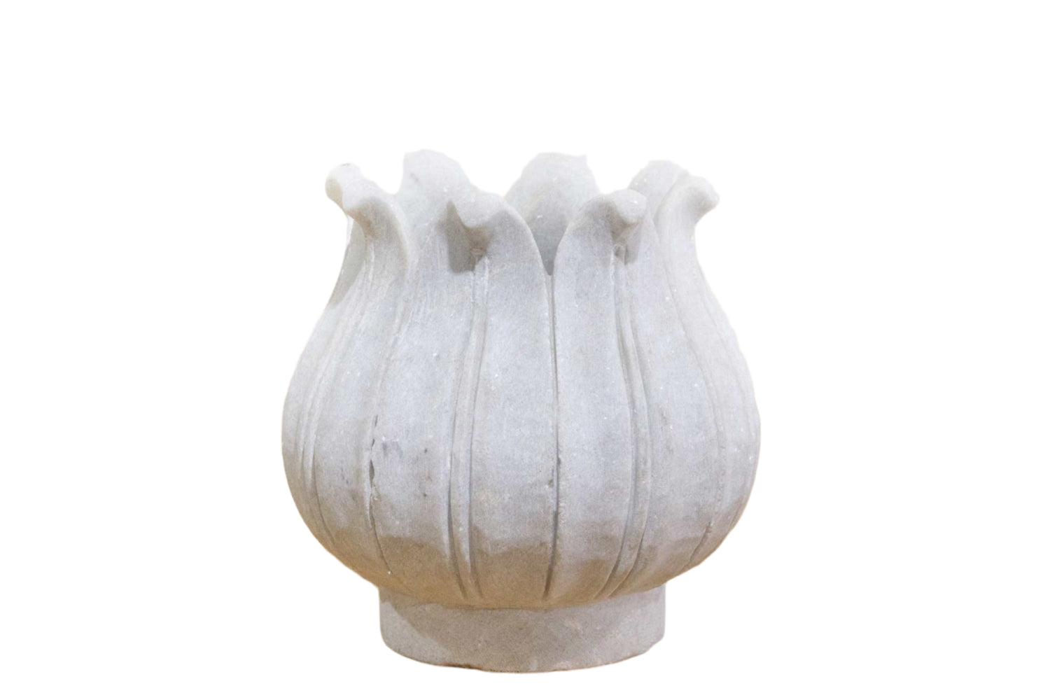 Carved White Marble Lotus Vase-Agra