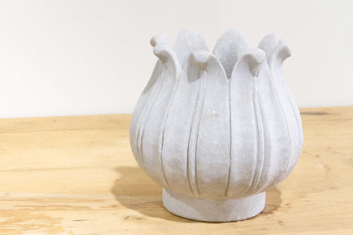 Carved White Marble Lotus Vase-Agra