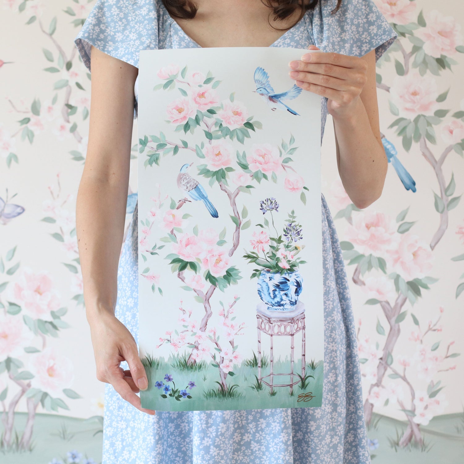 June – Green Chinoiserie Fine Art Paper Print (Various Sizes)