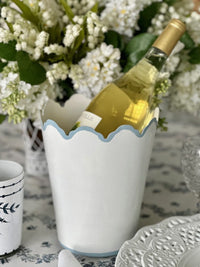 White & Pale Blue Scalloped Bucket Wastepaper Basket & Planters (3 Sizes)