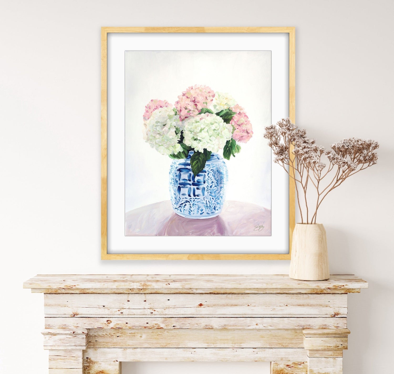 New England Summer – Hydrangea Chinoiserie Canvas Print (Various Sizes)