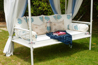 Coastal Blue & White Floral Block Print Garden Daybed
