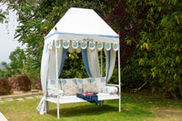 Coastal Blue & White Floral Block Print Garden Daybed