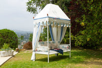 Coastal Blue & White Floral Block Print Garden Daybed