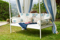 Coastal Blue & White Floral Block Print Garden Daybed