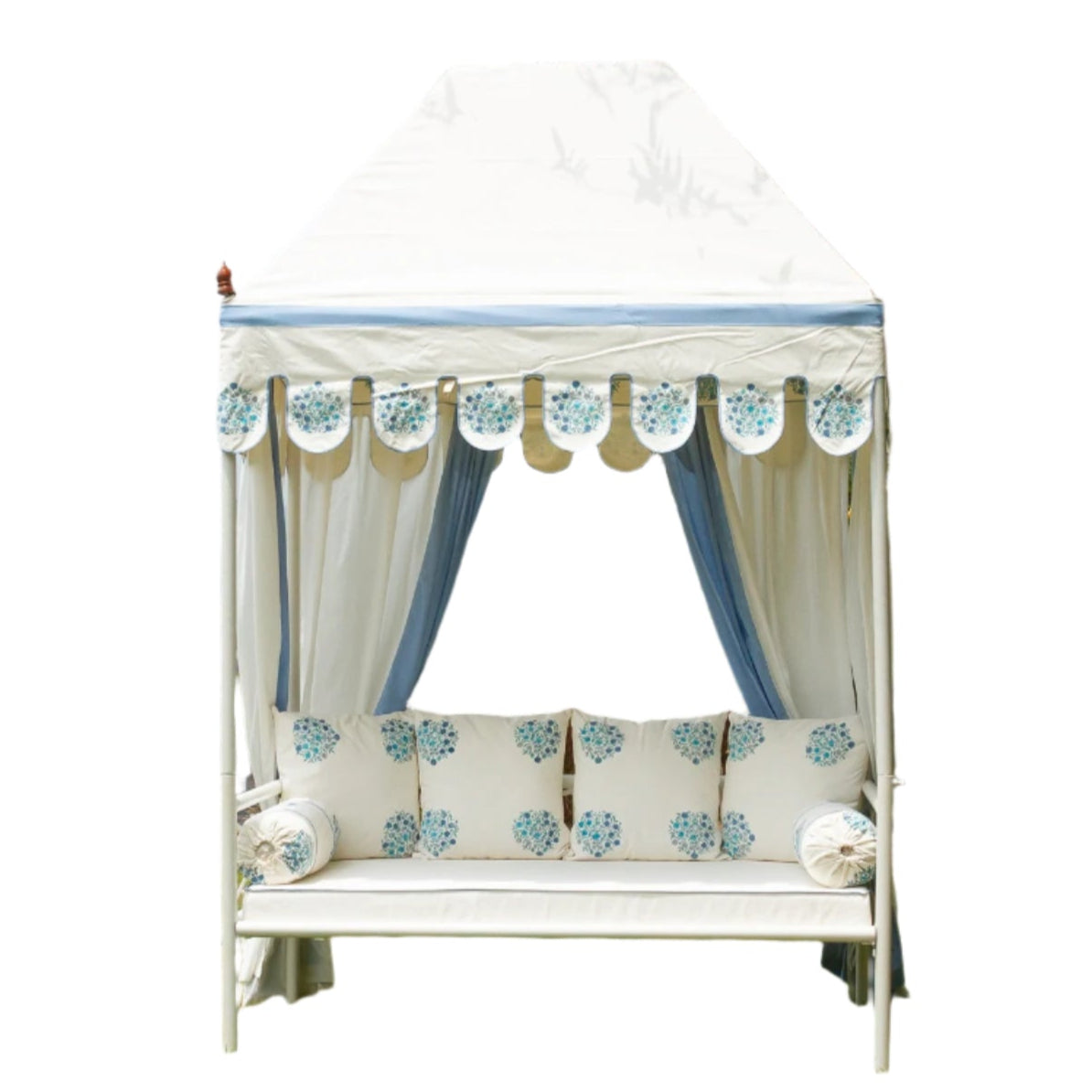Coastal Blue & White Floral Block Print Garden Daybed