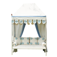 Coastal Blue & White Floral Block Print Garden Daybed
