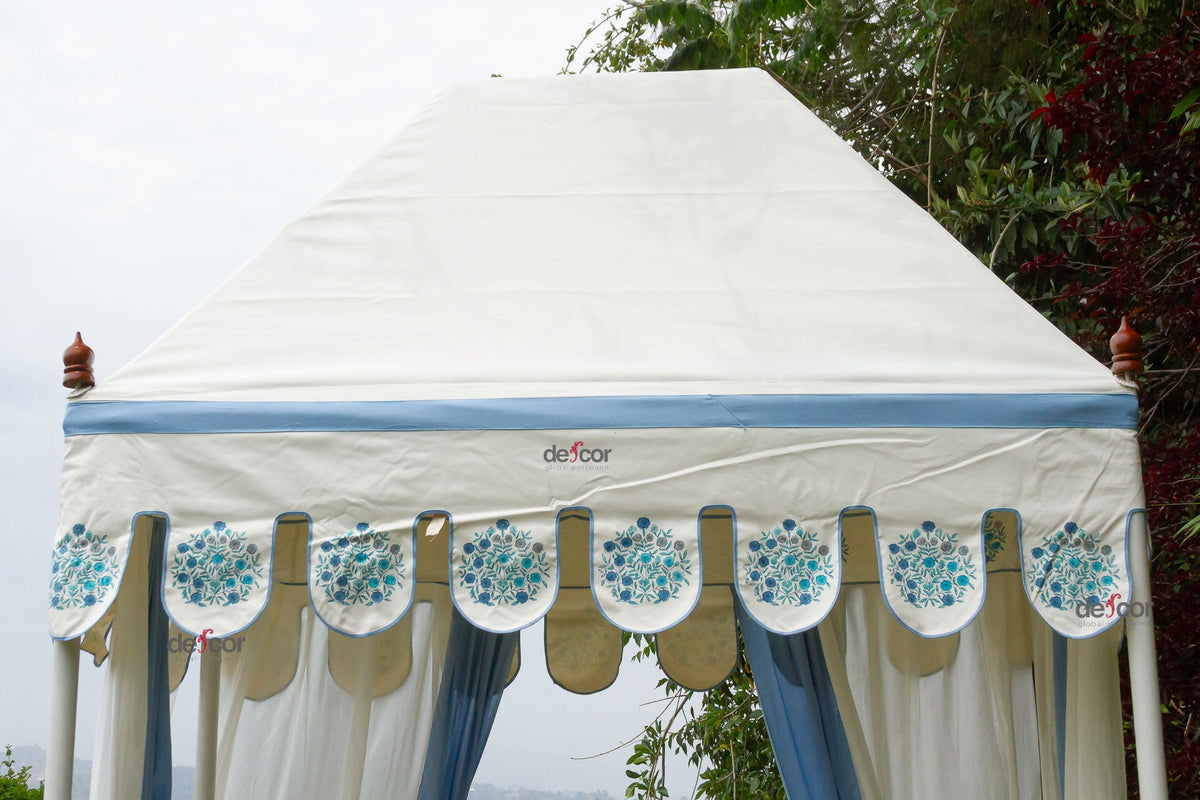 Coastal Blue & White Floral Block Print Garden Daybed