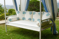 Coastal Blue & White Floral Block Print Garden Daybed