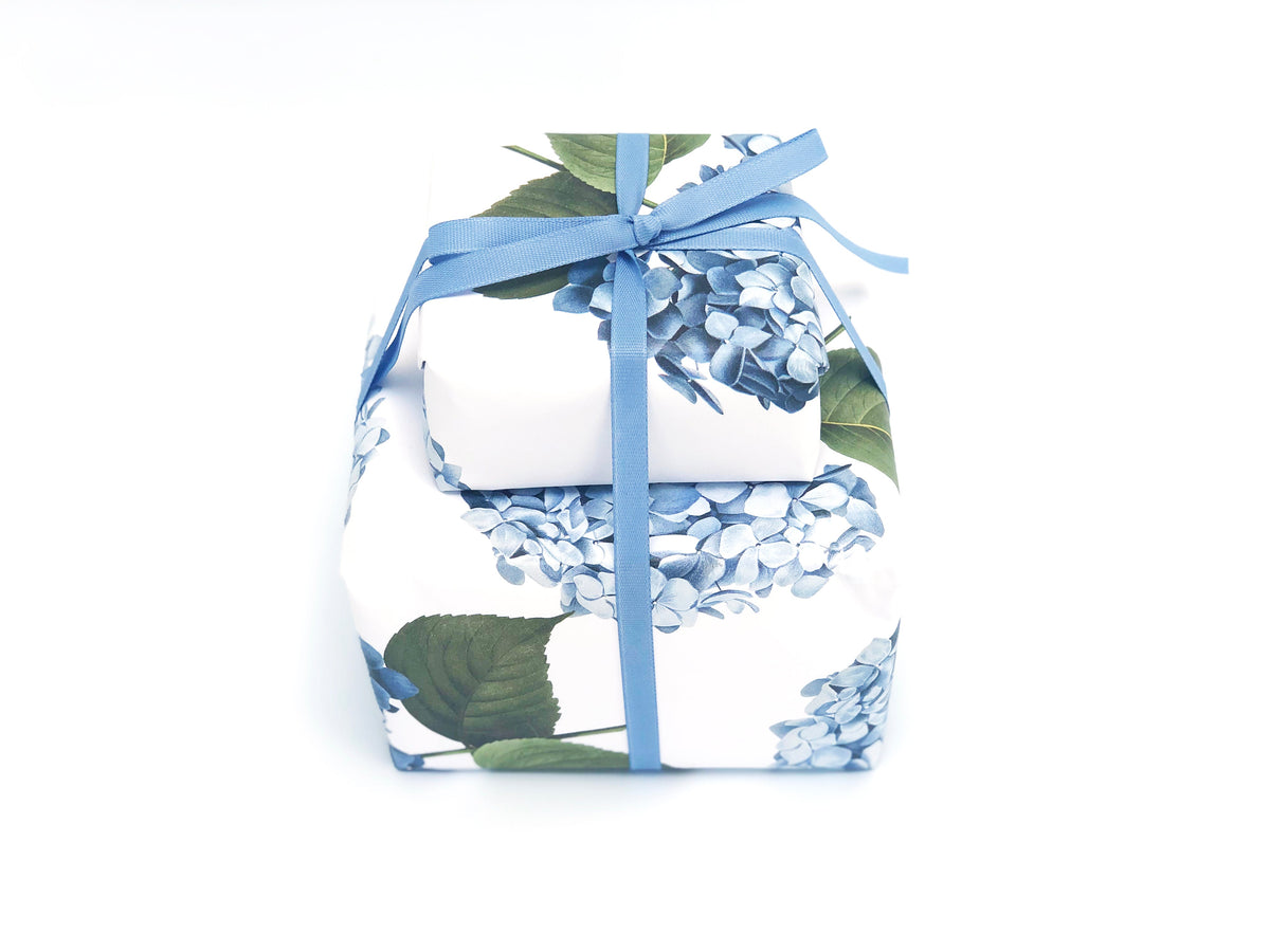Blue Hydrangea Wrapping Paper as Set w/ Gift Tags or
