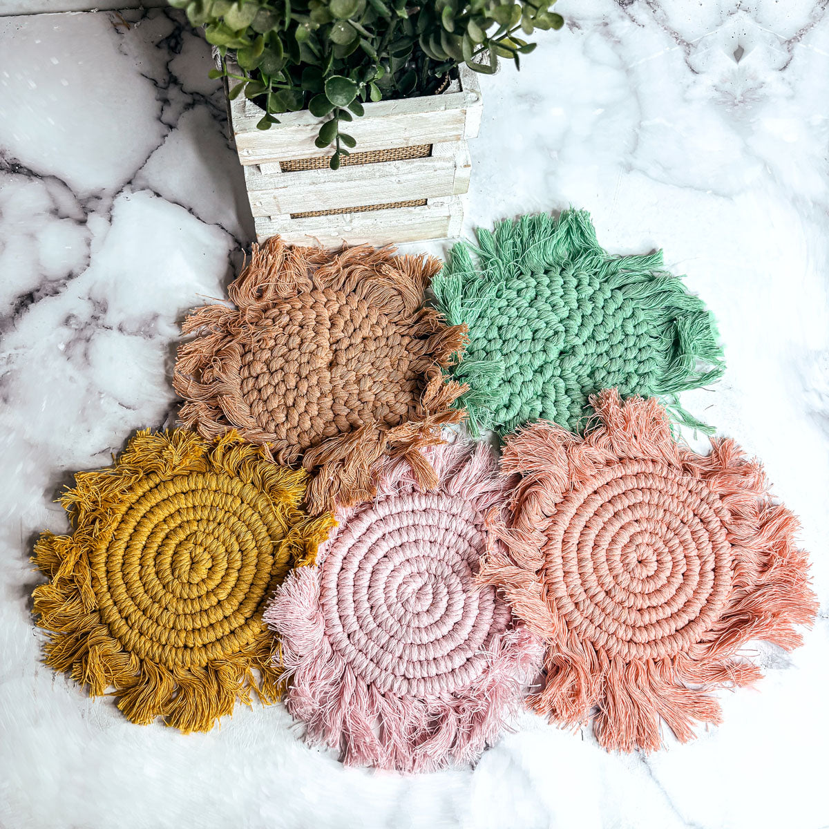 Pastel Braided Tassel Coasters (Various Colors)
