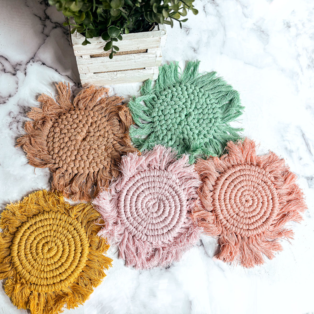 Pastel Braided Tassel Coasters (Various Colors)