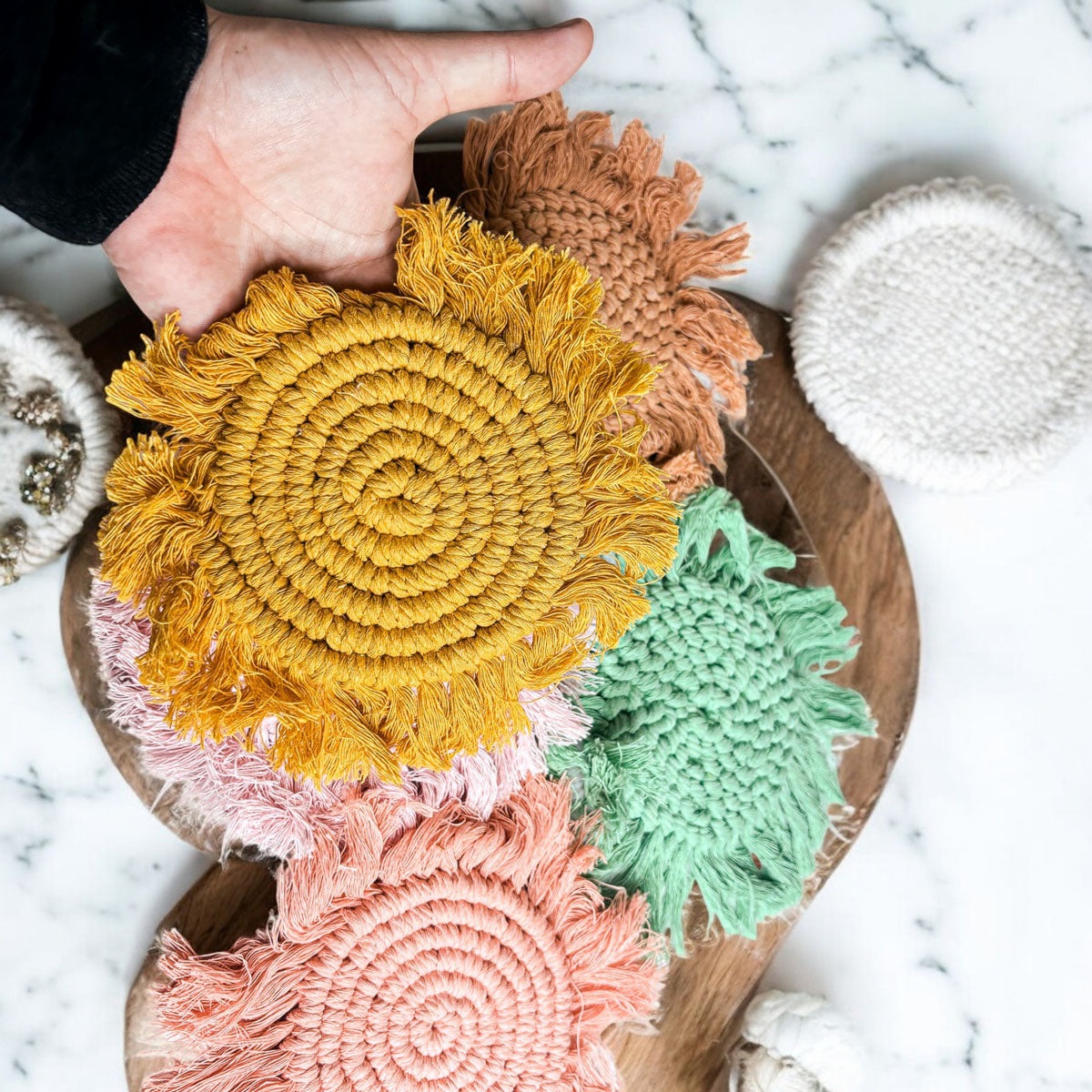 Pastel Braided Tassel Coasters (Various Colors)